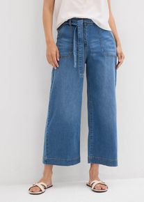 bonprix Wide-Leg-Jeans High Waist Bequembund cropped, blau, Gr.40, Modische 7/8-Jeans im Culotte-Design mit Bundschleife, 76% Baumwolle