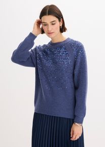 bonprix Pullover mit Pailletten, blau, Gr.36/38 (S), Zeitloser Pullover mit Pailletten