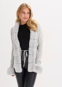 bonprix Strickjacke mit abnehmbarem Fellimitat, grau, Gr.48/50 (XL), Stylische Strickjacke mit toller Passform, 50% Baumwolle