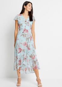 bonprix Chiffonkleid mit Volants, blau, Gr.38, Modernes Kleid mit Volant
