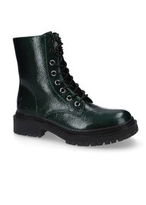 Schn&uuml;rboots Dockers by Gerli, Damen, Gr. 40, dunkelgr&uuml;n, schwarz, Lacklederimitat, Schuhe Schn&uuml;rboots, Biker Boots mit Rei&szlig;verschluss