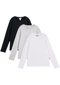 Langarmshirt bonprix, Jungen, Gr. 164/170, schwarz, wei&szlig;, hellgrau, Single Jersey, Obermaterial: 95% Baumwolle, 5% Viskose, mehrfarbig, unifarben, Basic h&uuml;ftbedeckend, Rundhals, Shirts Langarmshirt