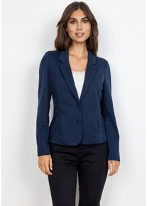 Kurzblazer soyaconcept "SC-DANIELA 1", Damen, Gr. XL, blau (6910 navy), Web, Obermaterial: 73% Polyester, 24% Viskose, 3% Elasthan, unifarben, tailliert normal, tiefer V-Ausschnitt, Blazer Kurzblazer