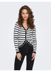 Strickjacke Only "ONLMEDDI LS V-NECK CARDIGAN CC KNT", Damen, Gr. L (40), schwarz-wei&szlig; (cloud dancer stripes:schwarz), Strick, Obermaterial: 70% Viskose, 30% Nylon, gestreift, regular fit normal, V-Ausschnitt, Strickjacken Strickjacke