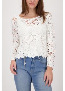 Strickpullover monari "Cornelly", Damen, Gr. 46, off, wei&szlig;, Strick, Obermaterial: 100% Viskose, unifarben, regular fit taillenbedeckt, Rundhals, eingesetzt H&auml;kelkante, Pullover Strickpullover, Regular fit mit H&auml;kelmuster