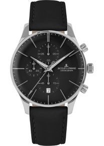 Chronograph Jacques Lemans "London", schwarz (schwarz, schwarz), Armbanduhren, Herren, Chronograph, Quarzuhr, Armbanduhr, Herrenuhr, Lederarmband, Stoppfunktion, Datum