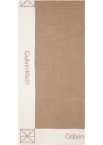 Modetuch Calvin Klein "LINEN BLEND EMBLEM PAREO SCARF", Damen, desert taupe, wei&szlig; alyssum, Web, Materialmix, unifarben, Modet&uuml;cher Modetuch, Mit Farbkontrasten