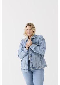Jeansjacke Only CARMAKOMA "CAROCEAN L/S OVERSIZE JKT DNM NOOS", Damen, Gr. 52, blau (light blau denim), Denim/Jeans, Obermaterial: 100% Baumwolle, unifarben, h&uuml;ftlang, Jacken Jeansjacke