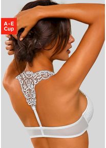Push-up-BH Lascana "Melissa", Damen, Gr. 85, Cup B, beige (creme), Microtouch, Obermaterial: 60% Polyamid, 35% Polyester, 5% Elasthan, BHs Push-up-BH, mit Vorderverschluss & Spitzenr&uuml;cken aus Stickerei, Dessous
