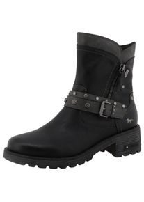 Winterboots Mustang Shoes "Haukea", Damen, Gr. 37, schwarz (schwarz, grau), Lederimitat, Schuhe Winterboots, Biker Boots mit Blockabsatz und TEX-Membrane
