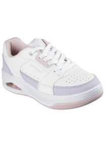 Sneaker Skechers "UNO COURT-COURTED STYLE", Damen, Gr. 41, lila (wei&szlig;, lavendel), Leder, kontrastfarbene Details, Schuhe Sneaker, Skater Schuh, Retro Sneaker mit Memory Foam