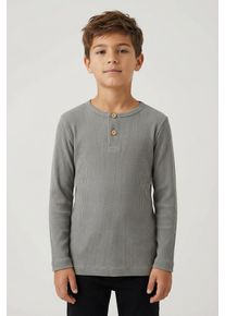 Langarmshirt name it "NMMKAB LS TOP NOOS", Jungen, Gr. 86, shadow, Feinripp, Obermaterial: 57% Baumwolle, 38% Modal, 5% Elasthan, unifarben, normal normal, Rundhals, abgesteppte Kante, Shirts Langarmshirt, Im Henley-Stil - mit kurzer Knopfleise, normal geschnitten