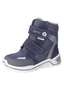 Winterstiefel Ricosta "JANEK 50 WMS: weit", Jungen, Gr. 27, blau, grau, Lederimitat, Veloursleder, kontrastfarbene Details, Schuhe Winterstiefel, Snowboots, Klettstiefel mit Sympatex, Gr&ouml;&szlig;enschablone zum Download