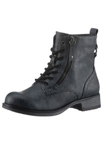 Winterboots Mustang Shoes, M&auml;dchen, Gr. 37, blau (navy used), Lederimitat, used, Schuhe Winterboots, Schn&uuml;rboots, Stiefelette, Blockabsatz, mit Rei&szlig;verschluss