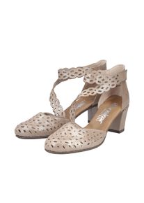 Spangenpumps Rieker, Damen, Gr. 41, beige, Lederimitat, metallic, Schuhe Spangenpumps, Sommerschuh, Pumps mit Klettverschluss, Blockabsatz