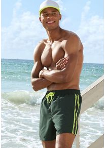 Badeshorts Buffalo, Herren, Gr. L (52), N-Gr, gr&uuml;n (oliv, lime), Microfaser, Recycling-Polyester, kontrastfarbene Details, Badehosen Badeshorts, mit kontrastfarbenen Details