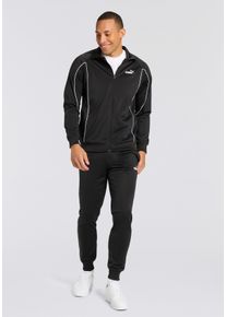 Trainingsanzug Puma "POLY PIPING SUIT", Herren, Gr. S, schwarz (Puma schwarz), Trikot, Obermaterial: 100% Polyester, bedruckt, regular fit, Sportanz&uuml;ge Trainingsanzug, zweiteilig, mit Paspeldetails, mit hohem Kragen