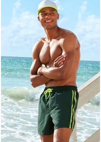 Badeshorts Buffalo, Herren, Gr. M (50), N-Gr, gr&uuml;n (oliv, lime), Microfaser, Recycling-Polyester, kontrastfarbene Details, Badehosen Badeshorts, mit kontrastfarbenen Details