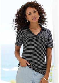 Poloshirt Vivance "aus strukturierter Strickqualit&auml;t", Herren, Gr. 44/46, schwarz, creme, Strick, Obermaterial: 75% Baumwolle, 25% Polyester, gemustert, bequem, V-Ausschnitt, Shirts Poloshirt, sch&ouml;ne Strick-Qualit&auml;t, Topseller