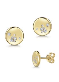 Paar Ohrstecker Firetti "Schmuck Geschenk Silber 925 Ohrschmuck Ohrringe Kreis rund", gelbgoldfarben, kristallwei&szlig;, kristallwei&szlig;, Ohrringe, Damen, Silber 925 (Sterlingsilber), Paar Ohrstecker, Made in Germany - mit Zirkonia (synth.)