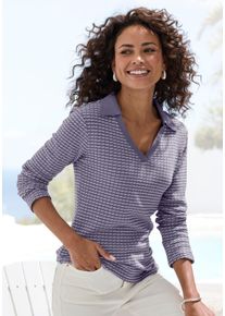 Langarm-Poloshirt Vivance "aus strukturierter Strickqualit&auml;t", Herren, Gr. 40/42, blau, creme, Strick, Obermaterial: 75% Baumwolle, 25% Polyester, gemustert, bequem, V-Ausschnitt, Shirts Langarm-Poloshirt, sch&ouml;ne Strick-Qualit&auml;t, Topseller