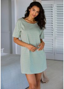 Nachthemd Vivance Dreams, Damen, Gr. 48/50, N-Gr, gr&uuml;n, wei&szlig;, gestreift, Single Jersey, Obermaterial: 100% Baumwolle, gestreift, Basic kurz, Rundhals, abgesteppte Kante, Kleider Nachthemd, mit feinen garngef&auml;rbten Streifen, Topseller