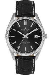 Quarzuhr Jacques Lemans "Derby", schwarz (schwarz, schwarz), Armbanduhren, Damen, Quarzuhr, Armbanduhr, Herrenuhr, Damenuhr, Lederarmband, Datum
