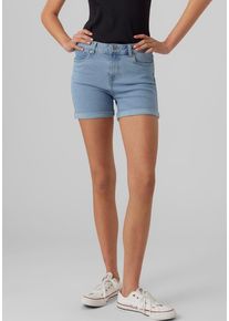 V&eacute;ro Moda Jeansshorts VERO MODA "VMLUNA MR FOLD SHORTS MIX GA NOOS", Damen, Gr. L (40), N-Gr, light blau denim, Denim/Jeans, Obermaterial: 72% Baumwolle, 26% Polyester, 2% Elasthan, unifarben, slim fit kurz, Jeans Jeansshorts, mit Umschlagsaum