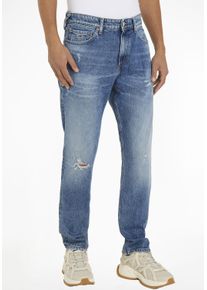 Slim-fit-Jeans Tommy Jeans "Scanton Slim Denim", Herren, Gr. 34, L&auml;nge 34, blau (denim medium), Denim/Jeans, Obermaterial: 99% Baumwolle, 1% Elasthan, Jeans Slim-fit-Jeans, mit Used-Effekten