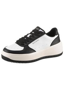 Sneaker Skechers "GRAND 92-STEADY WINNING", Damen, Gr. 41, schwarz-wei&szlig; (wei&szlig;, schwarz), Lederimitat, kontrastfarbene Details, Schuhe Sneaker, Retro Sneaker, Plateausneaker mit markanter Laufsohle