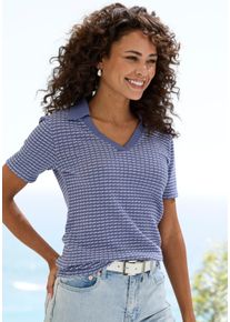 Poloshirt Vivance "aus strukturierter Strickqualit&auml;t", Herren, Gr. 48/50, blau, creme, Strick, Obermaterial: 75% Baumwolle, 25% Polyester, gemustert, bequem, V-Ausschnitt, Shirts Poloshirt, sch&ouml;ne Strick-Qualit&auml;t, Topseller