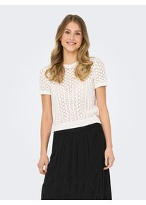 Kurzarmpullover Only "ONLSAGA LIFE SS O-NECK KNT NOOS", Damen, Gr. S, cloud dancer, Strick, Obermaterial: 70% Baumwolle, 30% Polyester, unifarben, regular fit normal, Rundhals, Pullover Kurzarmpullover, Baumwollmischung, regular fit, Topseller