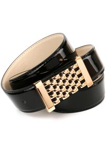 Lederg&uuml;rtel Anthoni Crown, Damen, Gr. 80, schwarz, Leder, unifarben, G&uuml;rtel Lederg&uuml;rtel, Lackoptik mit goldfarbener Schnalle
