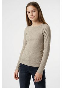 Langarmshirt name it "NKFNAKAL LS TOP NOOS", M&auml;dchen, Gr. 122/128, beige (peyote melange), Jersey, Obermaterial: 95% Baumwolle, 5% Elasthan, meliert, unifarben, normal h&uuml;ftlang, Rundhals, abgesteppte Kante, Shirts Langarmshirt, in Basic-Form und leicht gerippter Qualit&auml;t