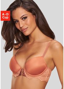 Push-up-BH Lascana "Eleonora", Damen, Gr. 80, Cup C, braun (kupferfarben), Spitze, Obermaterial: 60% Polyamid, 35% Polyester, 5% Elasthan, BHs Push-up-BH, mit feiner Schn&uuml;rung in Satin-Optik, sexy Dessous, Amira-Kollektion