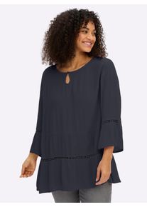 sheego Gro&szlig;e Gr&ouml;&szlig;en Tunika mit 3/4-Arm und Lochmusterborte, tiefblau, Gr&ouml;&szlig;e 44 - Damen