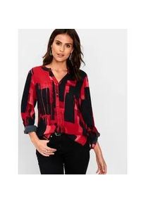 Langarmbluse Inspirationen, Damen, Gr. 36, bunt (schwarz, rot, bedruckt), 100% Polyester, gemustert, V-Ausschnitt, Blusen
