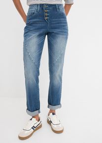 bonprix Boyfriend-Jeans, blau, Gr.50, Boyfriend-Jeans mit Teilungsn&auml;hten und auffallender Waschung, 79% Baumwolle (organic)