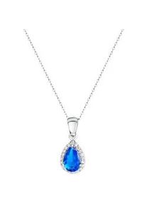 Kette mit Anh&auml;nger Firetti "Schmuck Geschenk Silber 925 Halsschmuck Halskette Ankerkette Tropfen", blau (silberfarben, dunkelblau, kristallwei&szlig;), Halsketten, Damen, Silber 925 (Sterlingsilber), L: 45 B: 1mm, mit Glasstein, Zirkonia (synth.), B:1mm