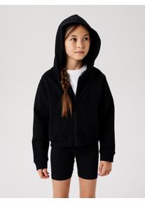 Kapuzensweatjacke name it "NKFMILLE SHORT NREG SWE CARD WH UNB NOOS", M&auml;dchen, Gr. 116, schwarz, Sweatware, Obermaterial: 80% Baumwolle, 20% Polyester, unifarben, normal taillenbedeckt, Rundhals, angesetztes B&uuml;ndchen, Sweatjacken Kapuzensweatjacke