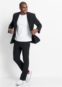Anzug bonprix "Anzug (2-tlg. Set), Regular Fit", Herren, Gr. 26, U + S Gr, schwarz, Web, Obermaterial: 100% Polyester. Futter: 100% Polyester, gepflegt, unifarben, regular fit, Anz&uuml;ge Anzug, Regular Fit, pflegeleichtes Material, zweiteiliges Set