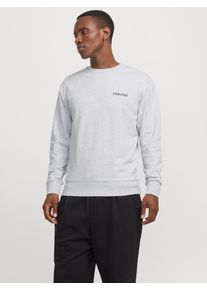 Jack & Jones Sweatshirt JACK & JONES "JJEBRADLEY GRAPHIC SWEAT CREW NOOS", Herren, Gr. M, grau (wei&szlig; melange), angeraute Sweatware, Obermaterial: 100% Baumwolle, bedruckt, meliert, relaxed fit taillenbedeckt, Rundhals, Rippb&uuml;ndchen, Sweatshirts Sweatshirt, mit Front und Back Print