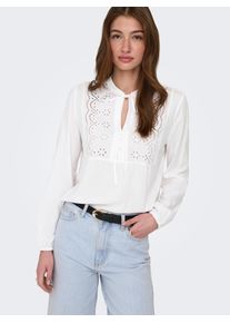 Langarmbluse Only "ONLLENNYO LS EMBROID V-NECK TOP NOOS WVN", Damen, Gr. S, hellwei&szlig;, Web, Obermaterial: 100% Viskose, unifarben, regular fit normal, elastischer Bund, Blusen Langarmbluse