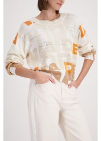 Strickpullover monari "Buchstaben allover", Damen, Gr. 46, biscotti, Strick, Obermaterial: 95% Baumwolle, 5% Polyester. Kragen: 82% Viskose, 11% Polyamid, 7% metallisierte Fasern, gemustert, regular fit taillenbedeckt, Rundhals, eingesetzt Rippb&uuml;ndchen, Pullover Strickpullover, Regular fit mit Rundhalsausschnitt, Topseller