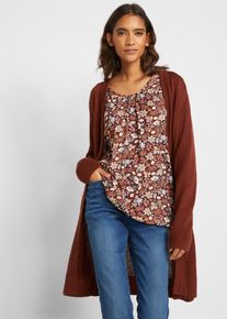 Longstrickjacke bonprix, Damen, Gr. 36/38 (S), mahagonibraun, Strick, Obermaterial: 50% Baumwolle, 50% Polyacryl, oversize kniefrei, V-Ausschnitt, Strickb&uuml;ndchen, Strickjacken Longstrickjacke, Oversize-Passform, kuschelig weicher Strick, ohne Verschluss