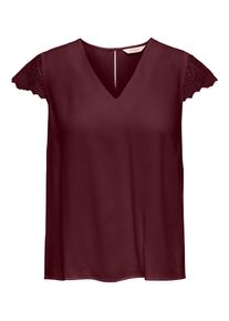 Kurzarmbluse Only "ONLELVA-VIA S/S DETAIL TOP WVN CS FR", Damen, Gr. M, port royale, Web, Obermaterial: 100% Viskose, unifarben, normal, V-Ausschnitt, Blusen Kurzarmbluse, Viskose, Spitze