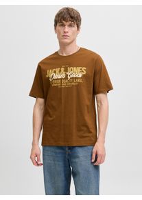 Jack & Jones Rundhalsshirt JACK & JONES "JJELOGO TEE SS O-NECK 2 COL AW25 SN", Herren, Gr. L, braun (monks robe), Jersey, Obermaterial: 100% Baumwolle, bedruckt, regular fit normal, Rundhals, Shirts Rundhalsshirt