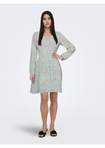 Druckkleid Only "ONLEVIDA L/S SHORT DRESS WVN NOOS", Damen, Gr. XL, N-Gr, chinois gr&uuml;n aop:city leo, Web, Obermaterial: 100% Viskose, bedruckt, regular fit kniefrei, V-Ausschnitt, Kleider Druckkleid