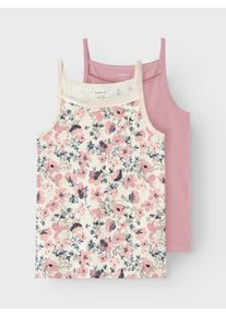 Unterhemd name it "NKFSTRAP f&uuml;r M&auml;dchen mit floralem Print im 2er-Pack", M&auml;dchen, Gr. 134 (140), 2 Stk., N-Gr, rosa (nostalgia rose), Jersey, Obermaterial: 95% Baumwolle, 5% Elasthan, bedruckt, normal, Rundhals, Unterhemden Unterhemd, bedruckt, casual, regular fit, Baumwollmischung, Rundhals