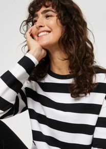 Langarmshirt bonprix, Damen, Gr. 48/50 (XL), schwarz, wei&szlig; gestreift, Jersey, Obermaterial: 100% Baumwolle, geringelt, gestreift, oversize h&uuml;ftbedeckend, Rundhals, Shirts Langarmshirt, l&auml;ssiger Oversize-Schnitt, &uuml;berschnittene Schultern, Langarm-Design